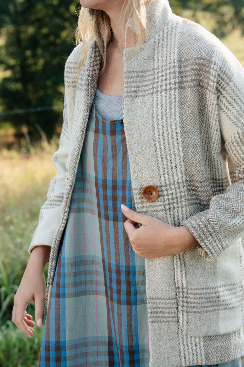 Portuguese Wool Pieper Coat in Cream and Brown Plaid  - Pre-Order 12/31