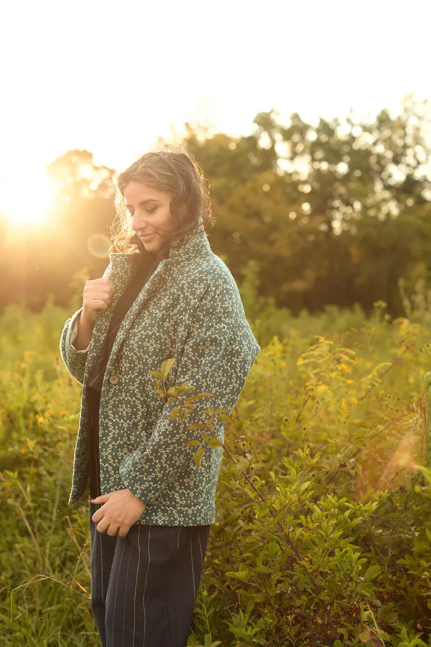 Portuguese Wool Pieper Coat in Dark Grey and Cream Lace Weave  - M Sample