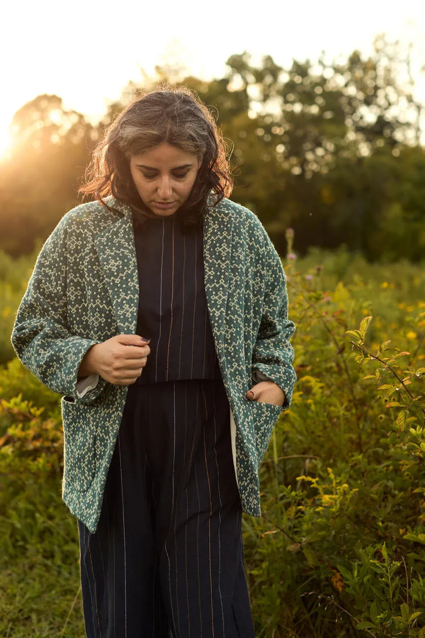 Portuguese Wool Pieper Coat in Dark Grey and Cream Lace Weave  - M Sample