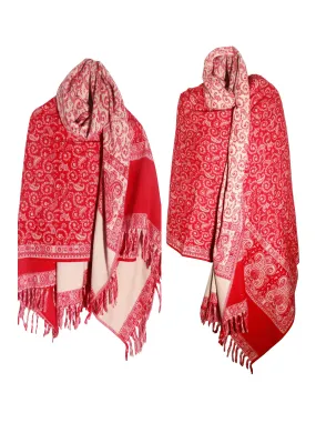 RED BEIGE Scarf shawl Handmade PURE Yak Wool floral paisley scarf Shawl Blanket Throws Large Shawl Travel Wrap Meditation Soft Shawl