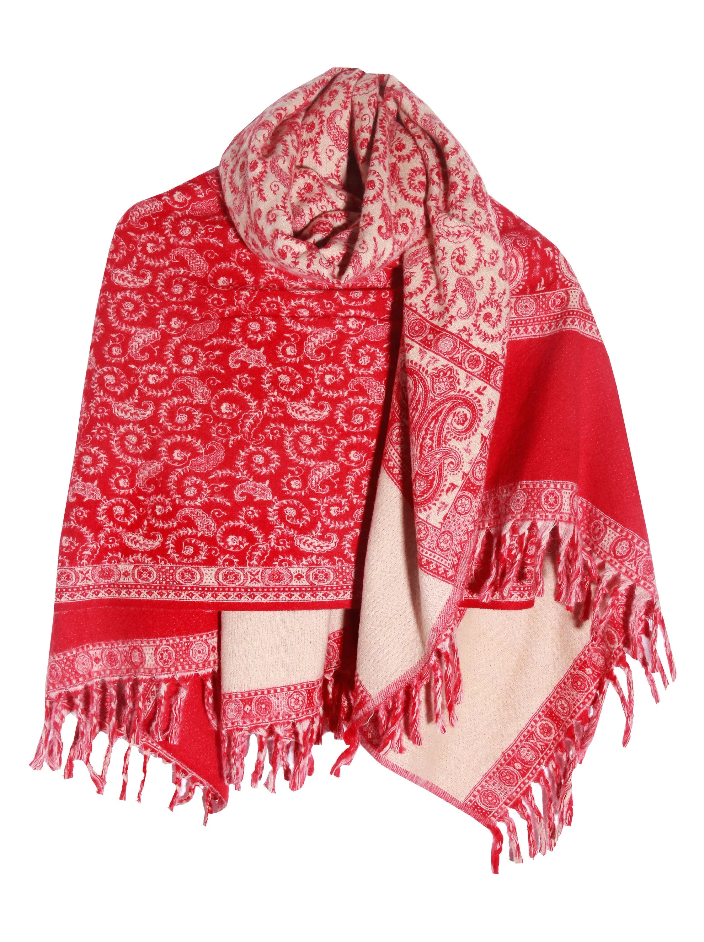 RED BEIGE Scarf shawl Handmade PURE Yak Wool floral paisley scarf Shawl Blanket Throws Large Shawl Travel Wrap Meditation Soft Shawl