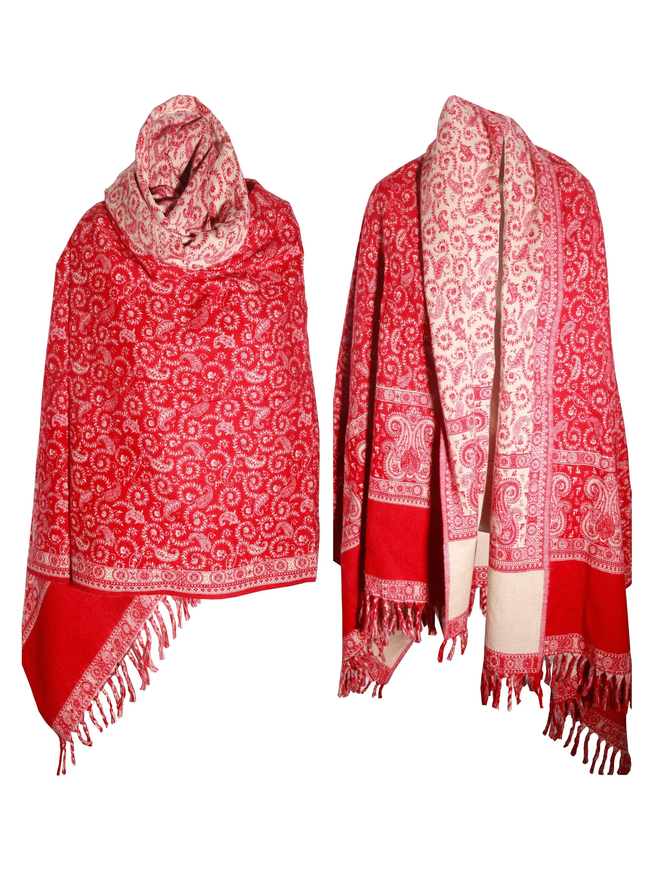 RED BEIGE Scarf shawl Handmade PURE Yak Wool floral paisley scarf Shawl Blanket Throws Large Shawl Travel Wrap Meditation Soft Shawl