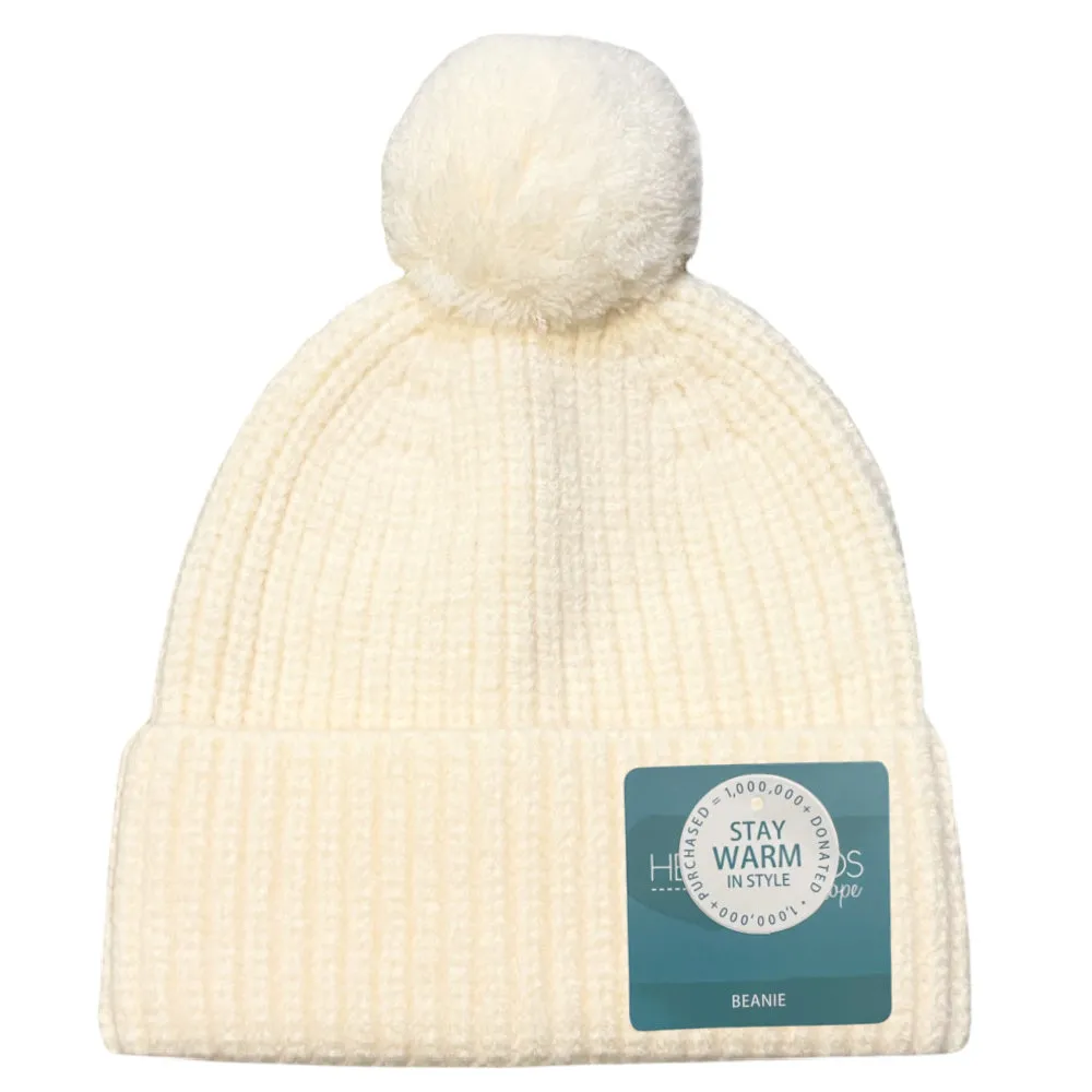 Removable Pom Pom Beanie - Cream