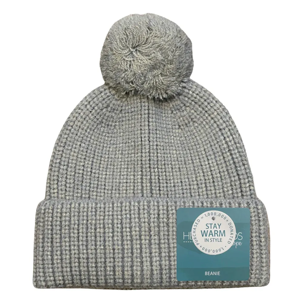 Removable Pom Pom Beanie - Grey