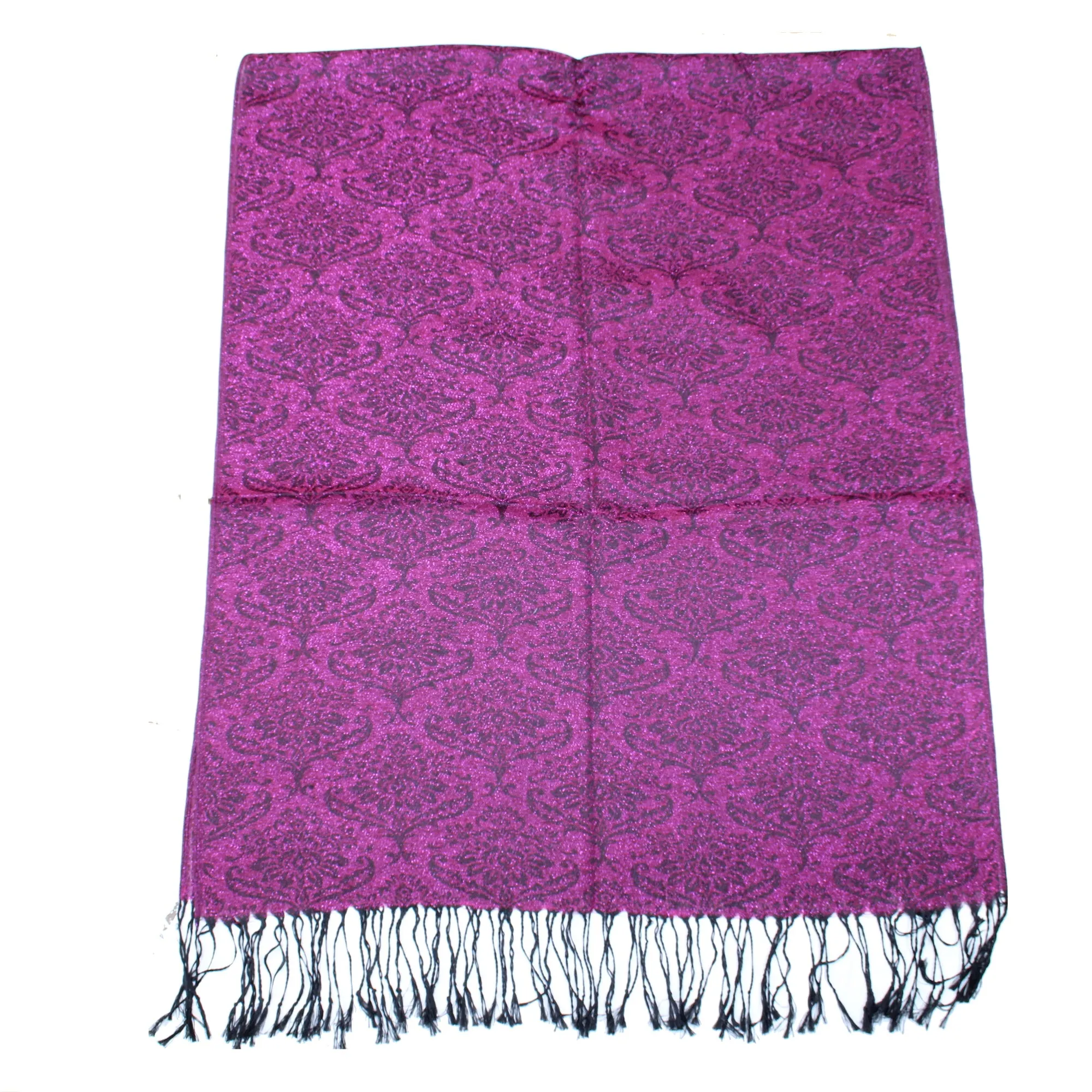 Reversible Patterned Glitter Pashmina with Tassels