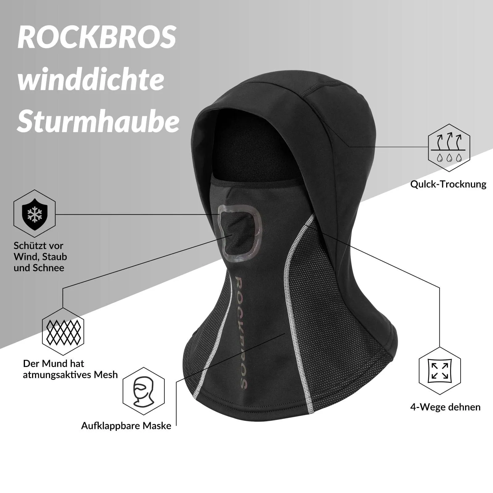 ROCKBROS Sturmhaube mit atmungsaktivem Mesh für Outdoorsports Unisex