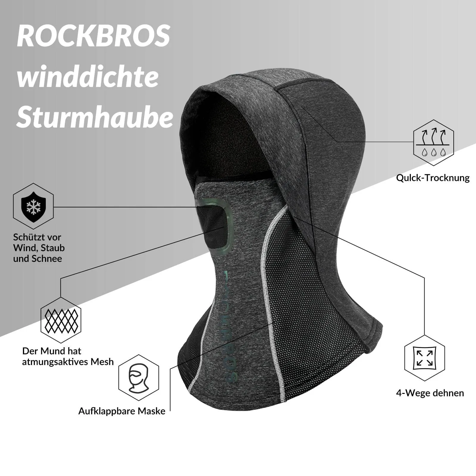 ROCKBROS Sturmhaube mit atmungsaktivem Mesh für Outdoorsports Unisex