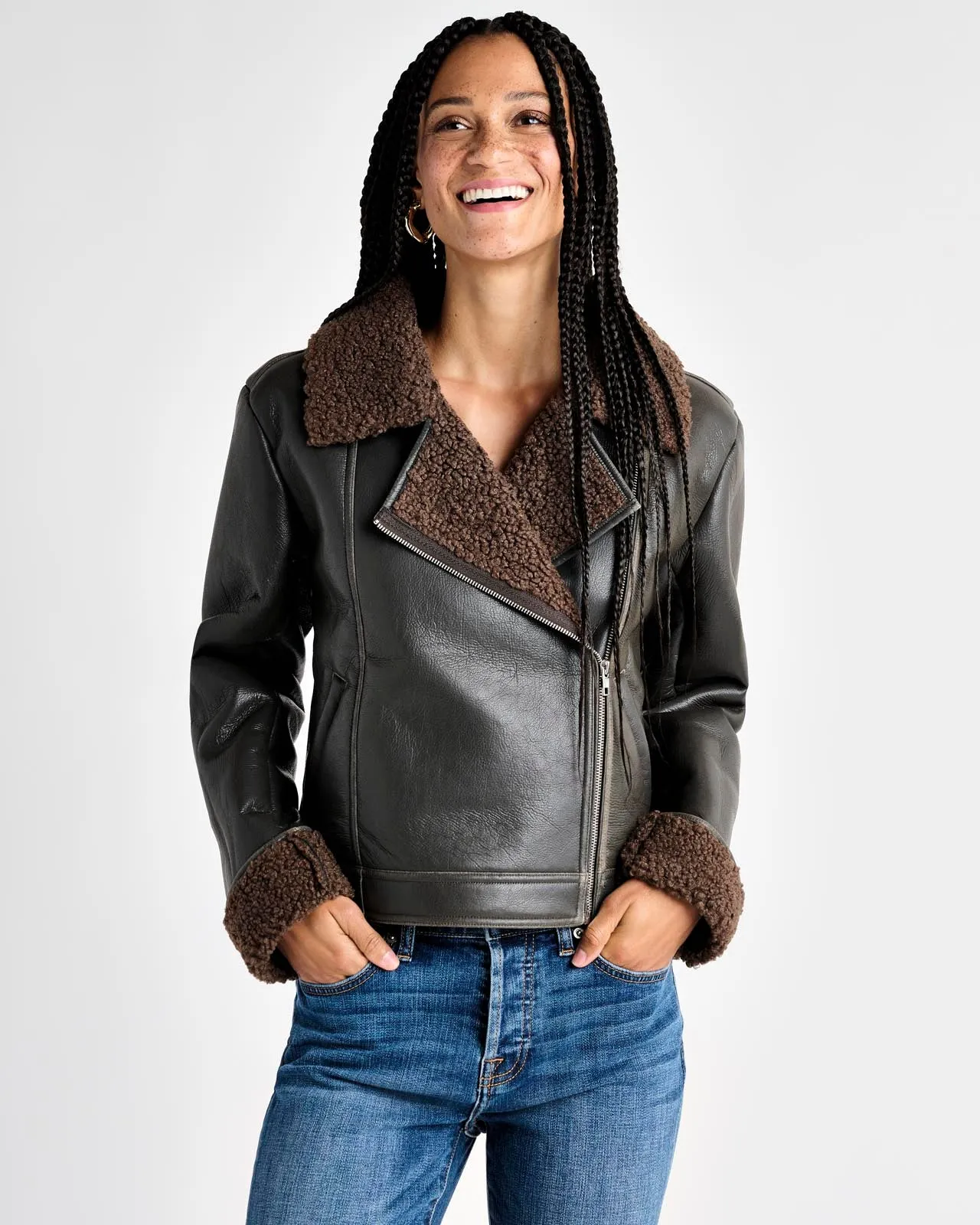 Romy Vegan Leather Jacket in Brown