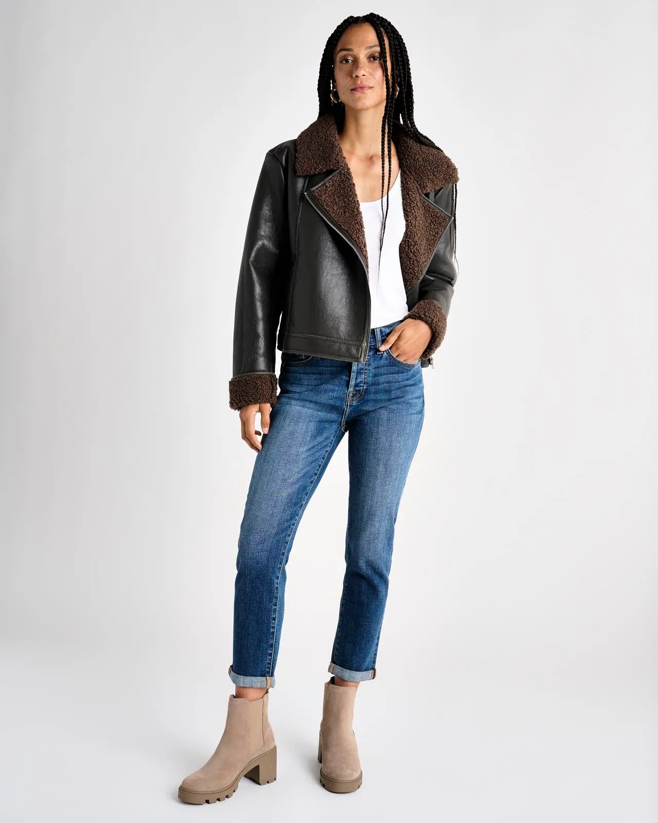 Romy Vegan Leather Jacket in Brown