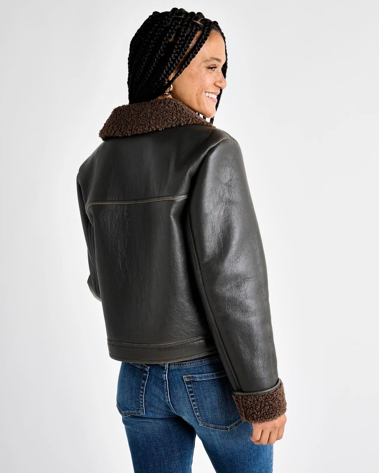 Romy Vegan Leather Jacket in Brown