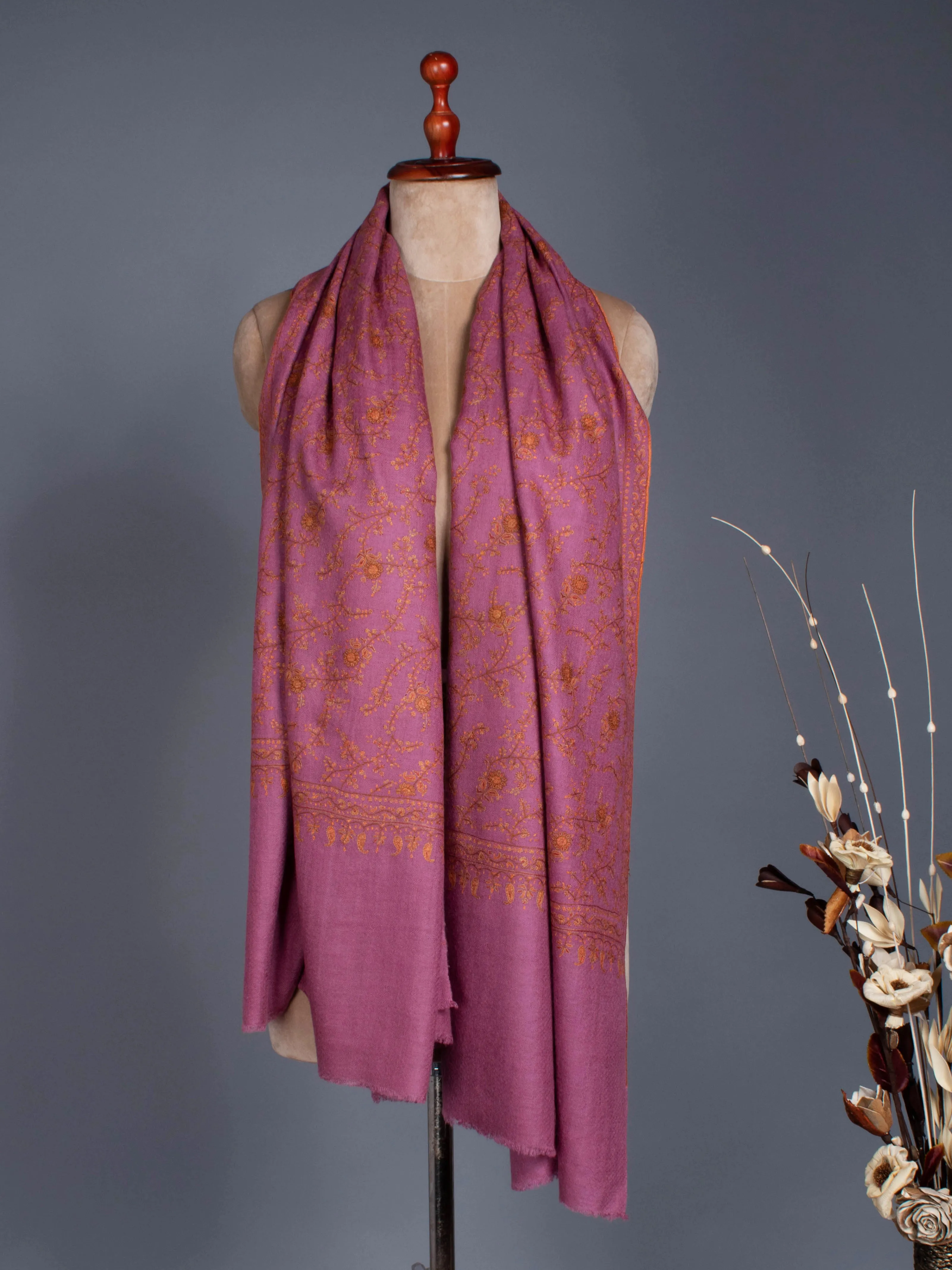 Rose Gold Hand Spun Glamourous Pashmina Shawl