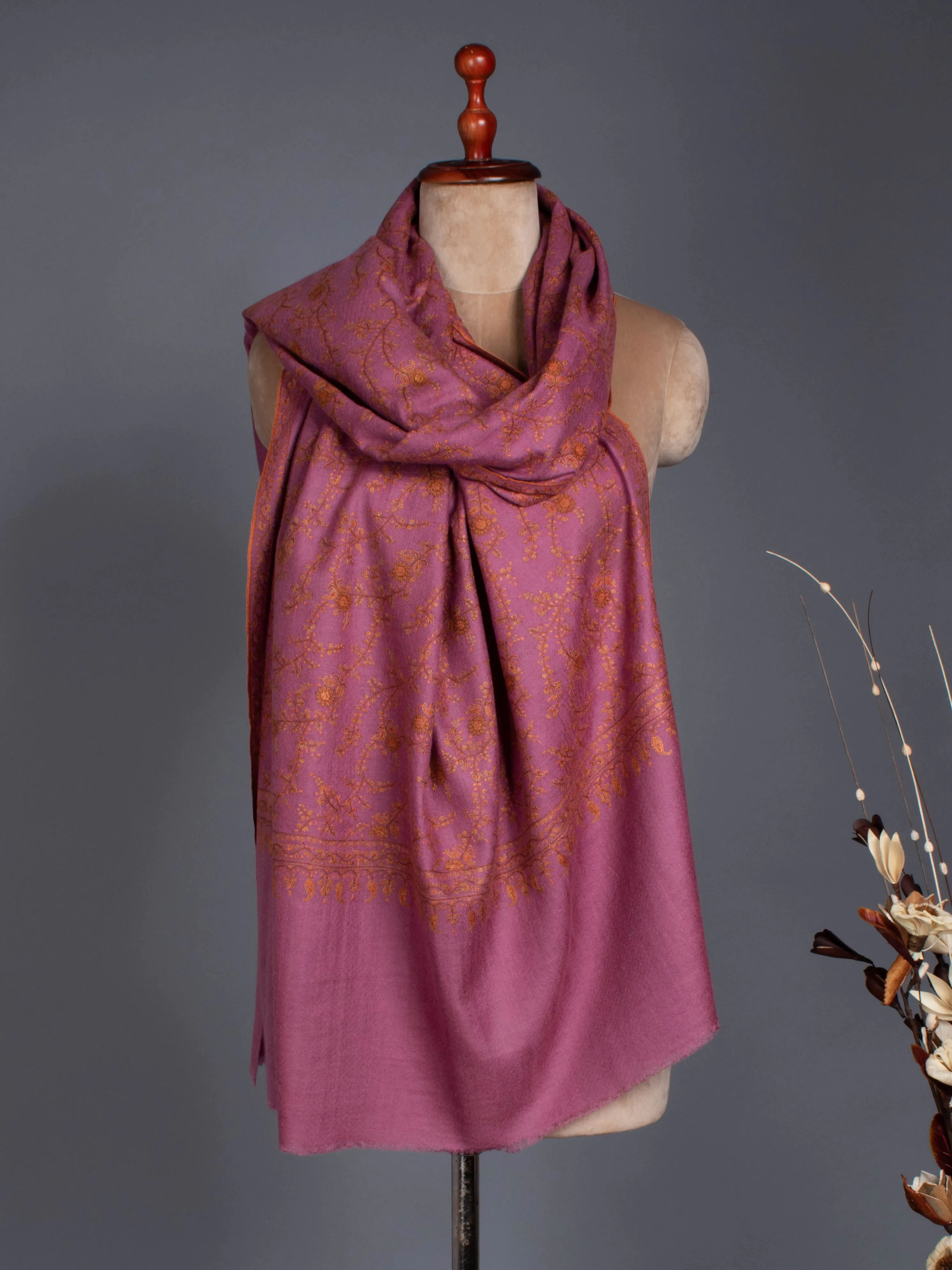 Rose Gold Hand Spun Glamourous Pashmina Shawl