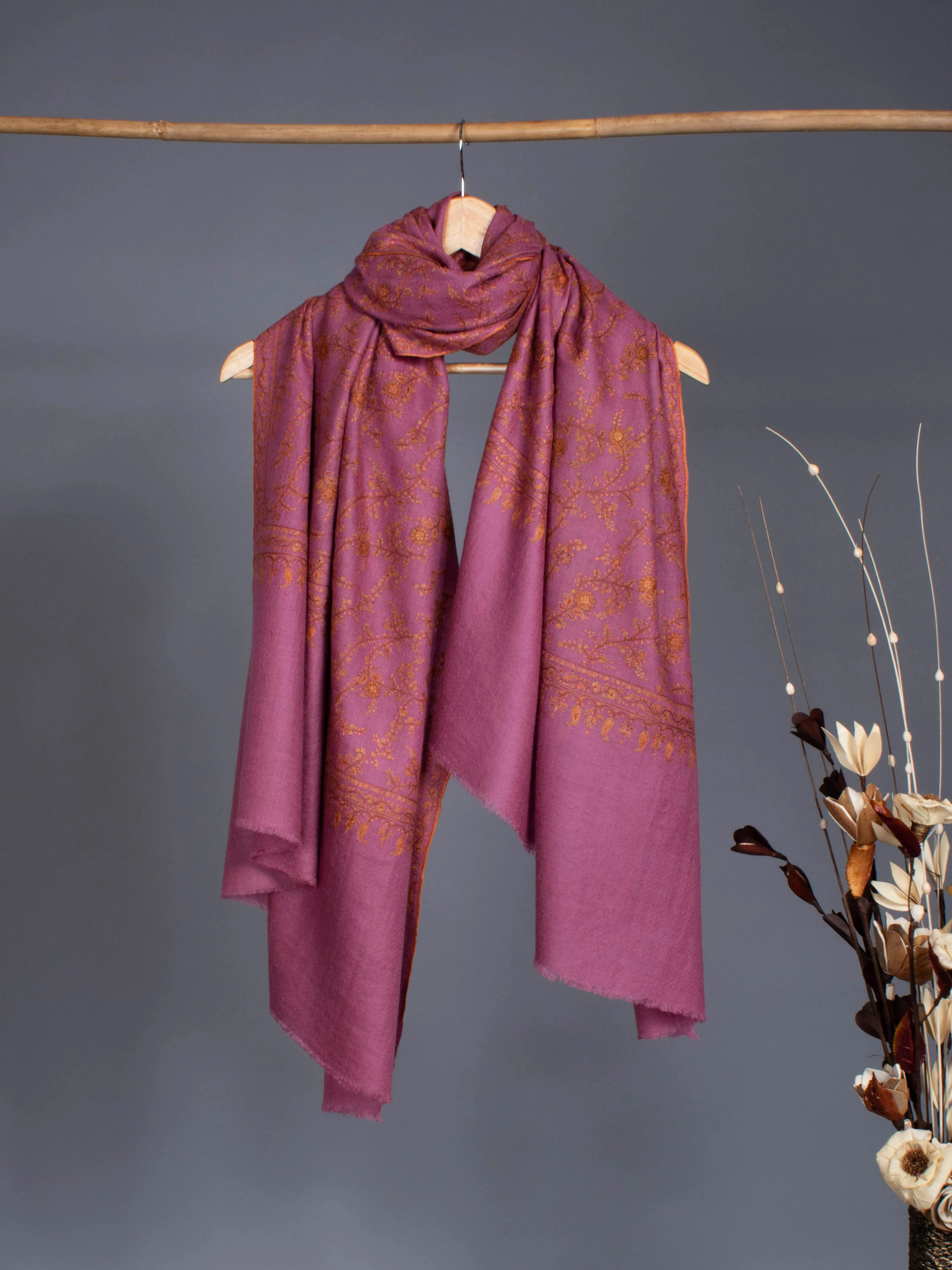 Rose Gold Hand Spun Glamourous Pashmina Shawl