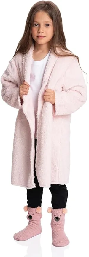 Rosy Embrace: Girls Pink Sherpa Jacket - Soft Back-to-School Warmth for Little Trendsetters