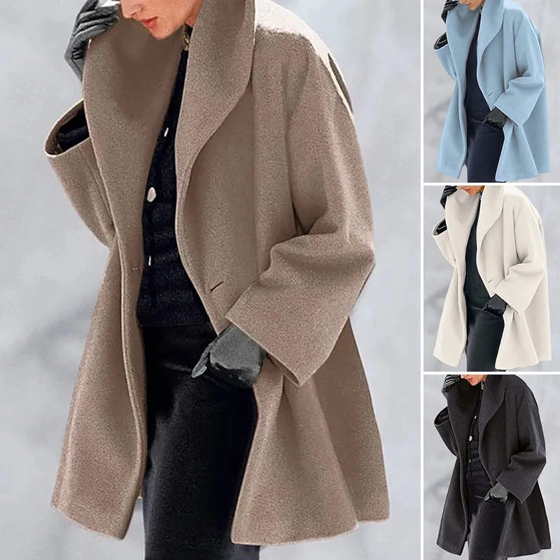 Round Neck Loose Hooded Woolen Coat