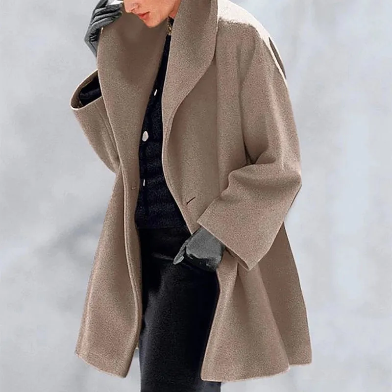 Round Neck Loose Hooded Woolen Coat