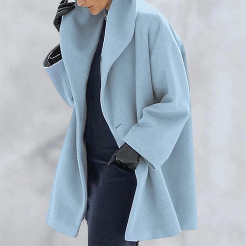 Round Neck Loose Hooded Woolen Coat