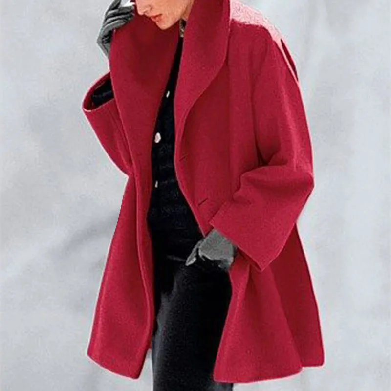 Round Neck Loose Hooded Woolen Coat