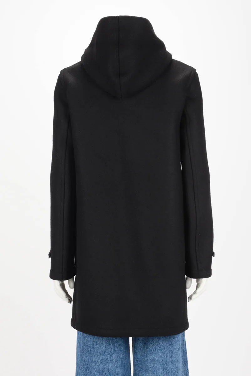 Saint Laurent Black Wool Hooded Duffle Coat FR 42