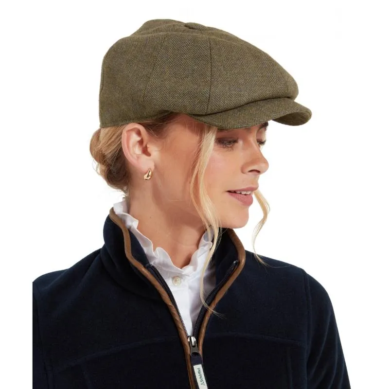 Schoffel Ladies Newsboy Cap - Loden Green Herringbone Tweed