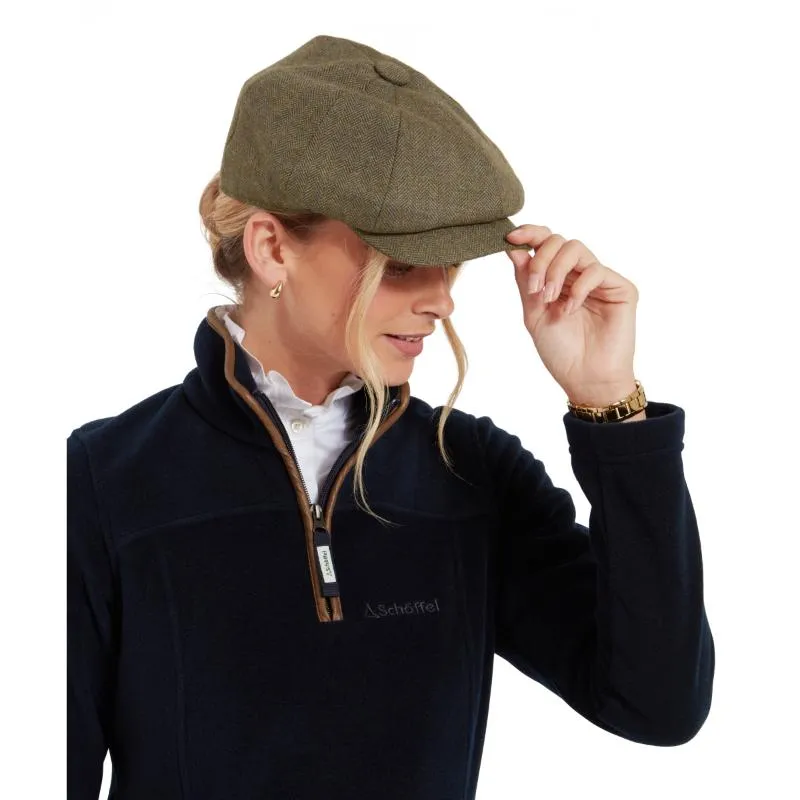 Schoffel Ladies Newsboy Cap - Loden Green Herringbone Tweed