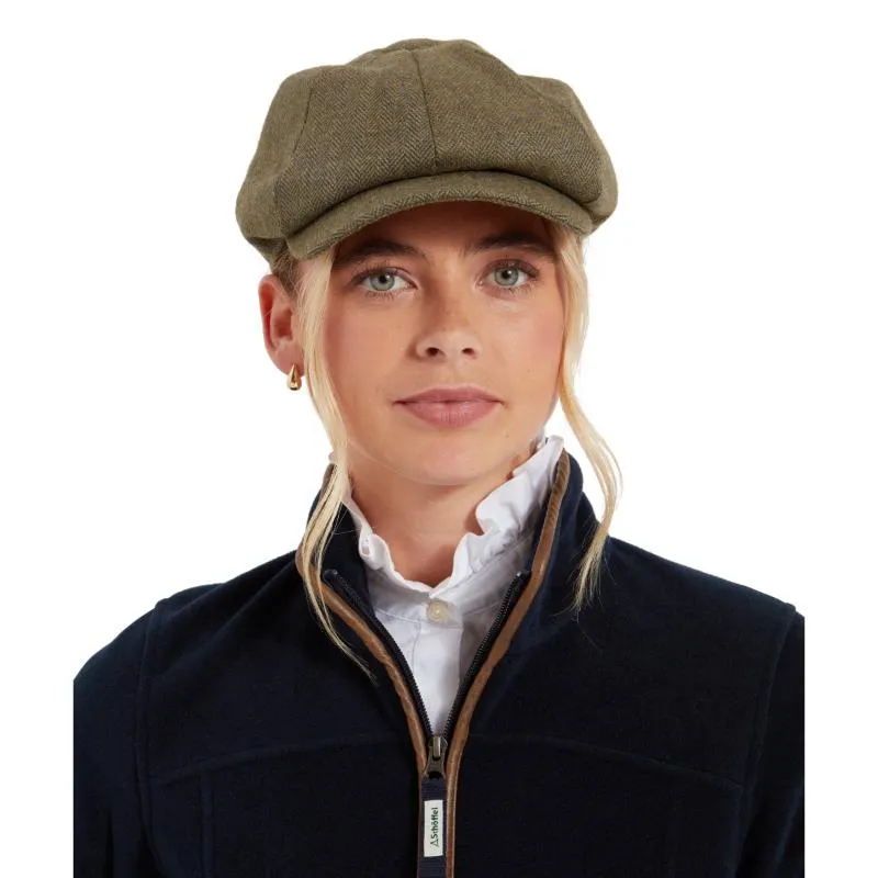 Schoffel Ladies Newsboy Cap - Loden Green Herringbone Tweed