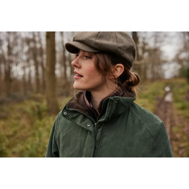 Schoffel Ladies Newsboy Cap - Loden Green Herringbone Tweed