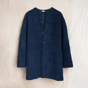 Silk-Lined Cocoon Coat, Handspun & Handwoven Indigo Wool