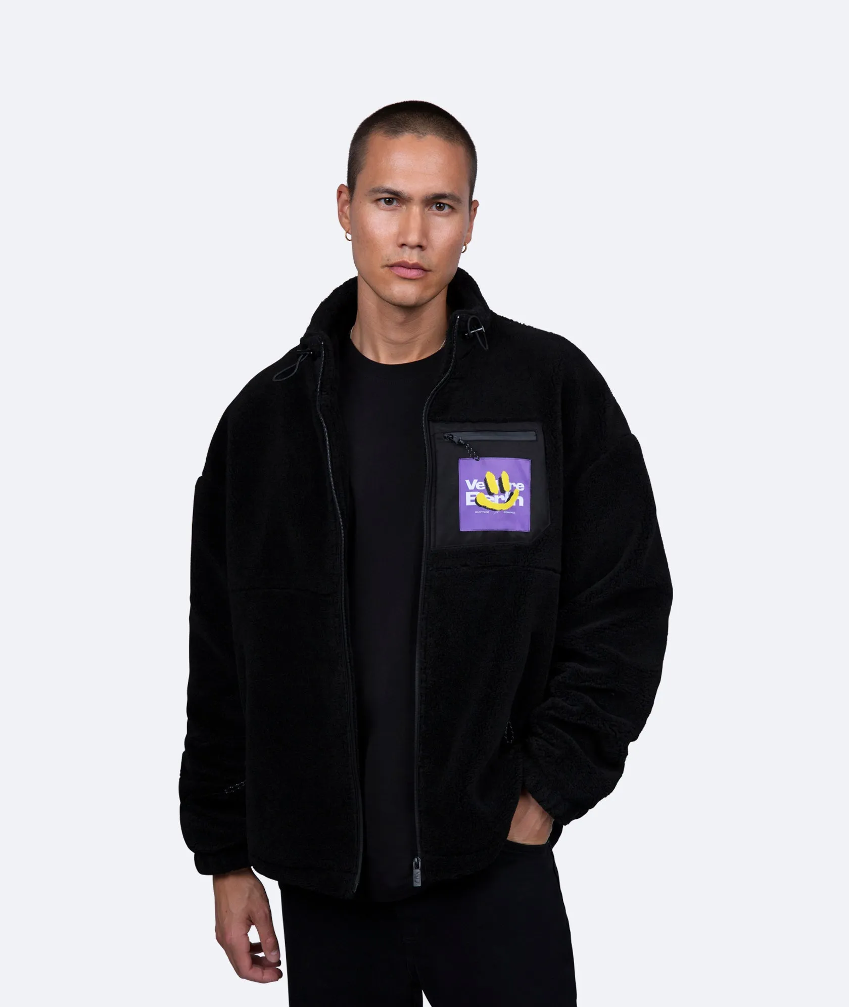 SMILE FOR ME SHERPA JACKET - BLACK