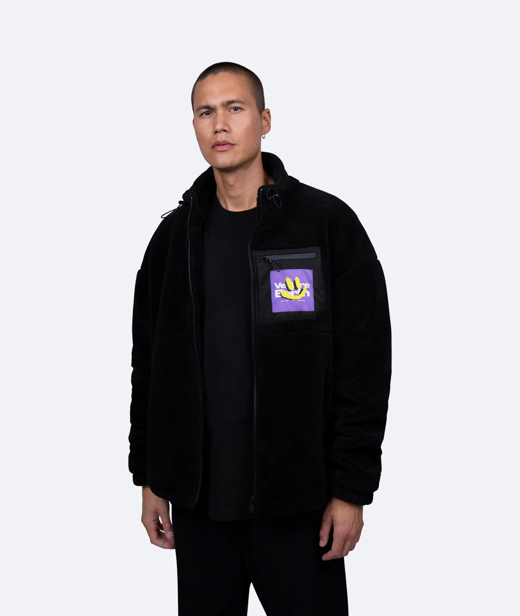 SMILE FOR ME SHERPA JACKET - BLACK