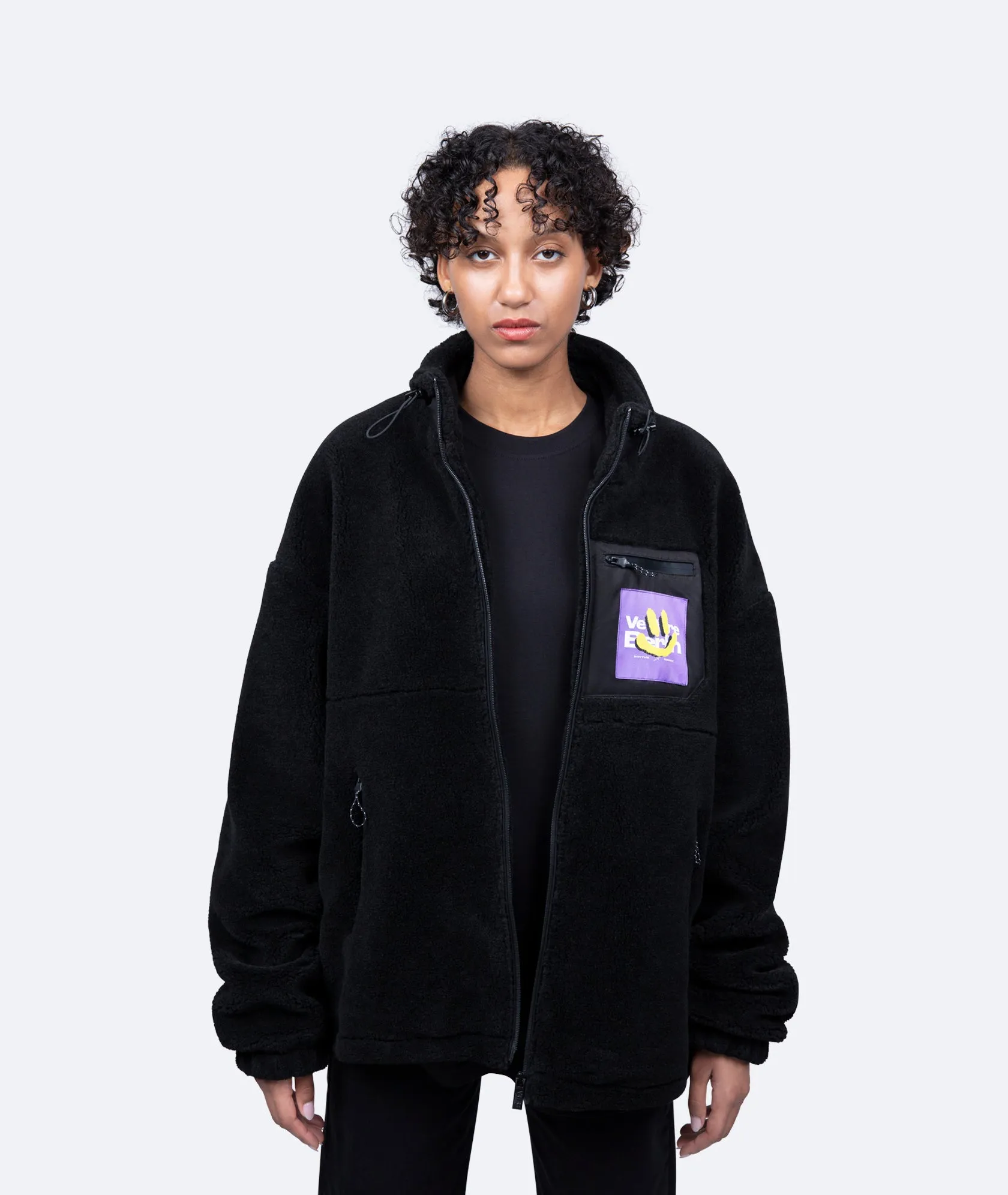 SMILE FOR ME SHERPA JACKET - BLACK