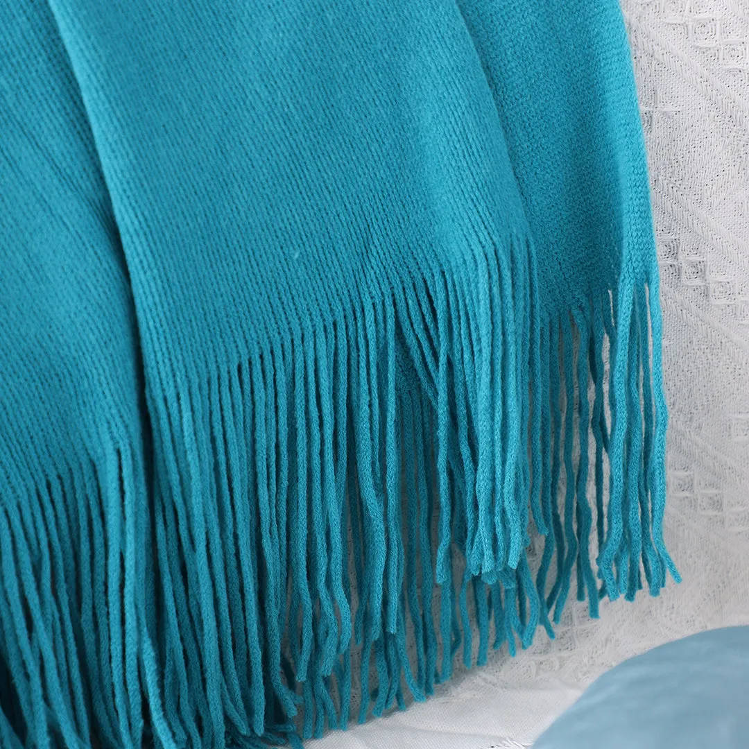 SOGA 2X Blue Acrylic Knitted Throw Blanket Solid Fringed Warm Cozy Woven Cover Couch Bed Sofa Home Decor