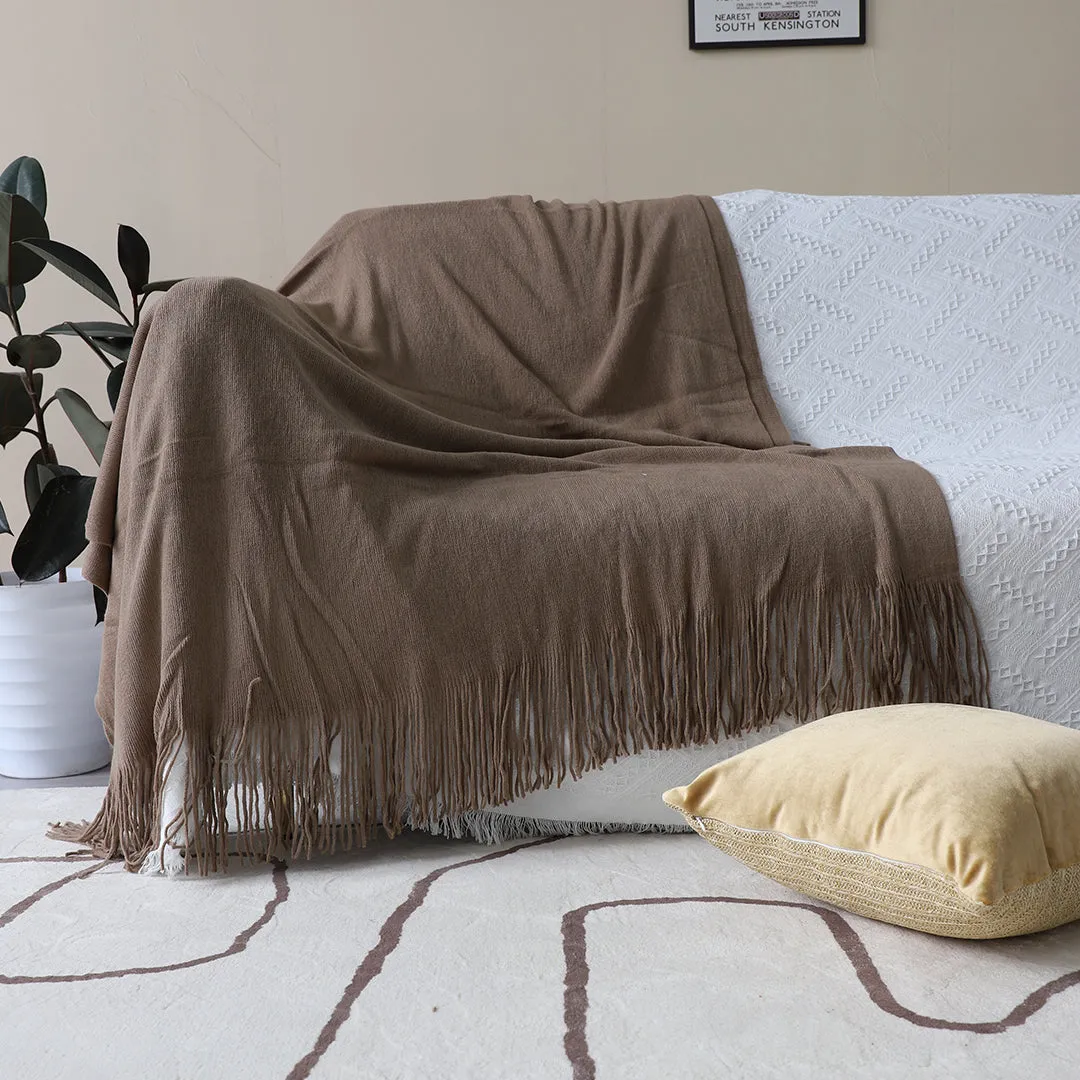 SOGA 2X Coffee Acrylic Knitted Throw Blanket Solid Fringed Warm Cozy Woven Cover Couch Bed Sofa Home Decor