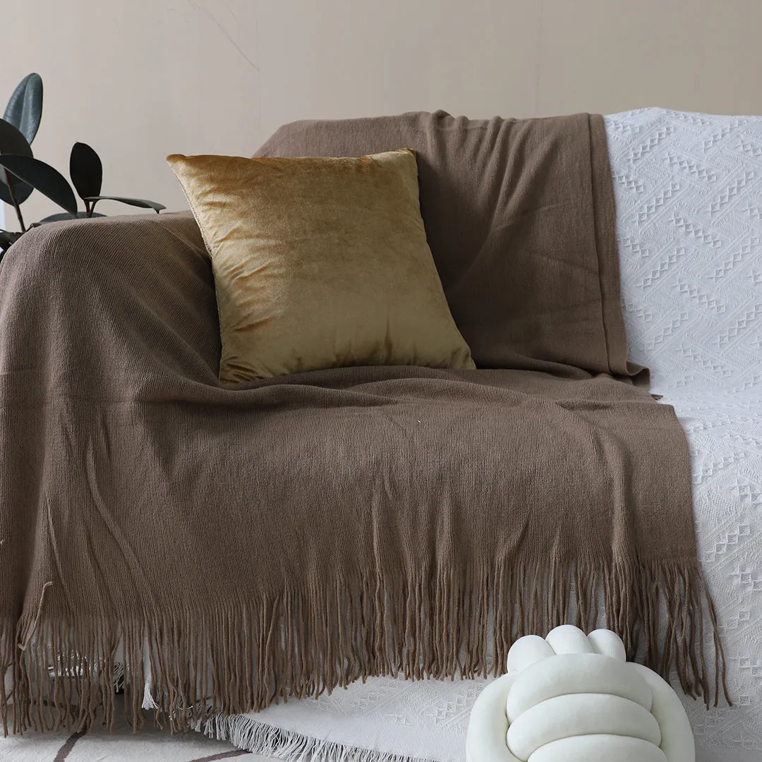 SOGA 2X Coffee Acrylic Knitted Throw Blanket Solid Fringed Warm Cozy Woven Cover Couch Bed Sofa Home Decor