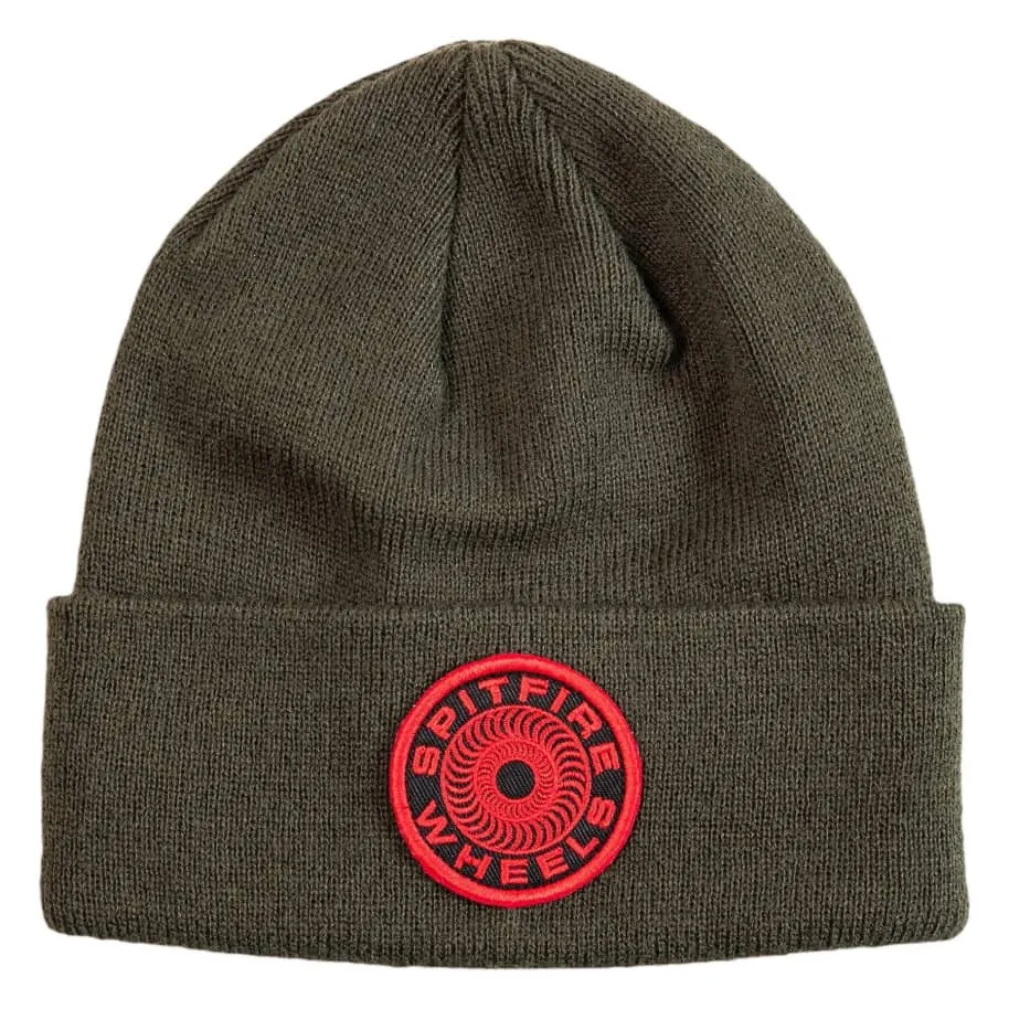 SPITFIRE CLASSIC 87 SWIRL PATCH CUFF BEANIE OLIVE/BLACK/RED