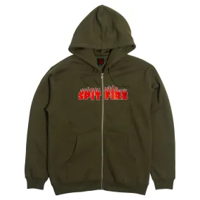 Spitfire Demonseed Script Embroidered Zip Hoodie: Olive