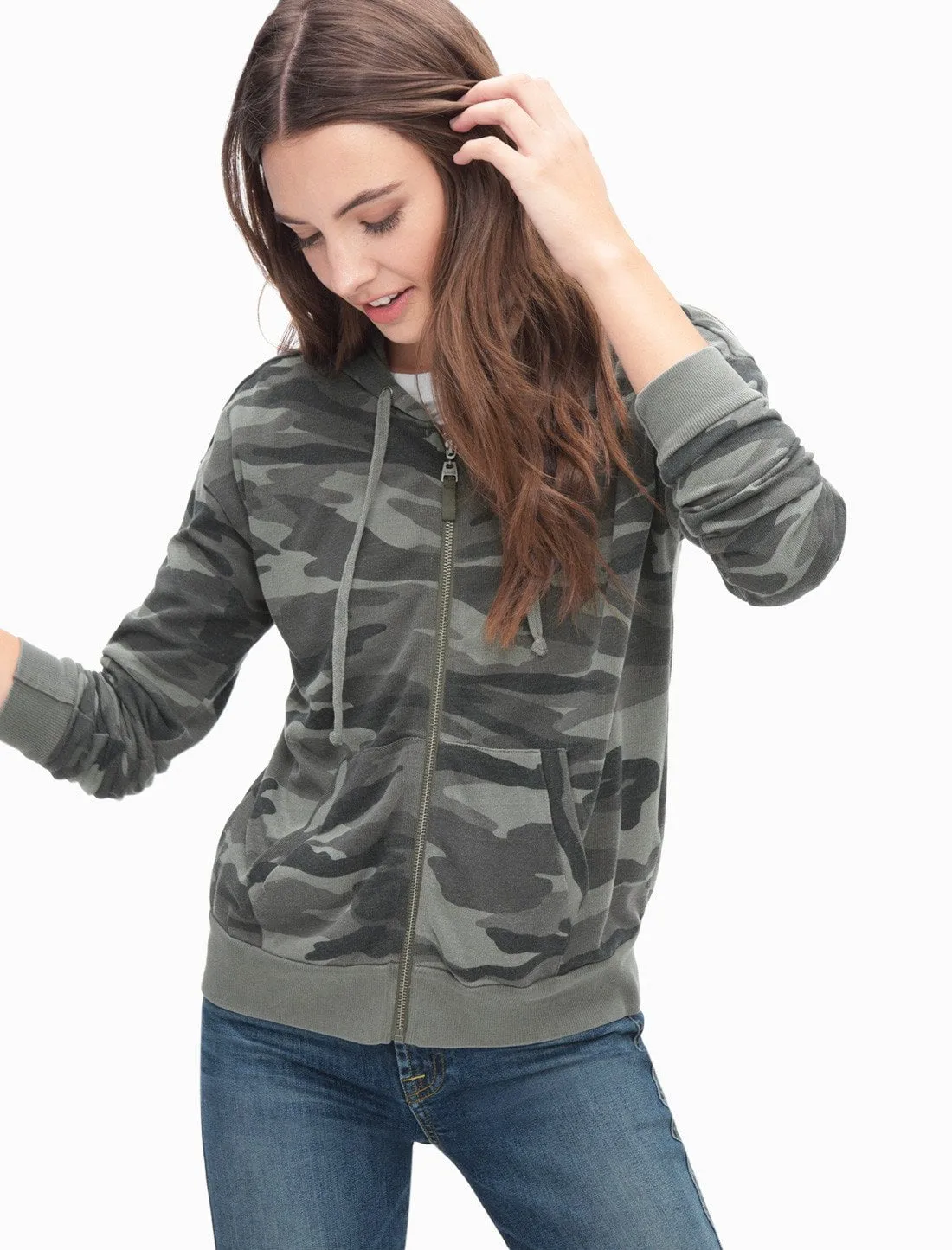 Splendid - Camo Zip Hoodie Military Olive