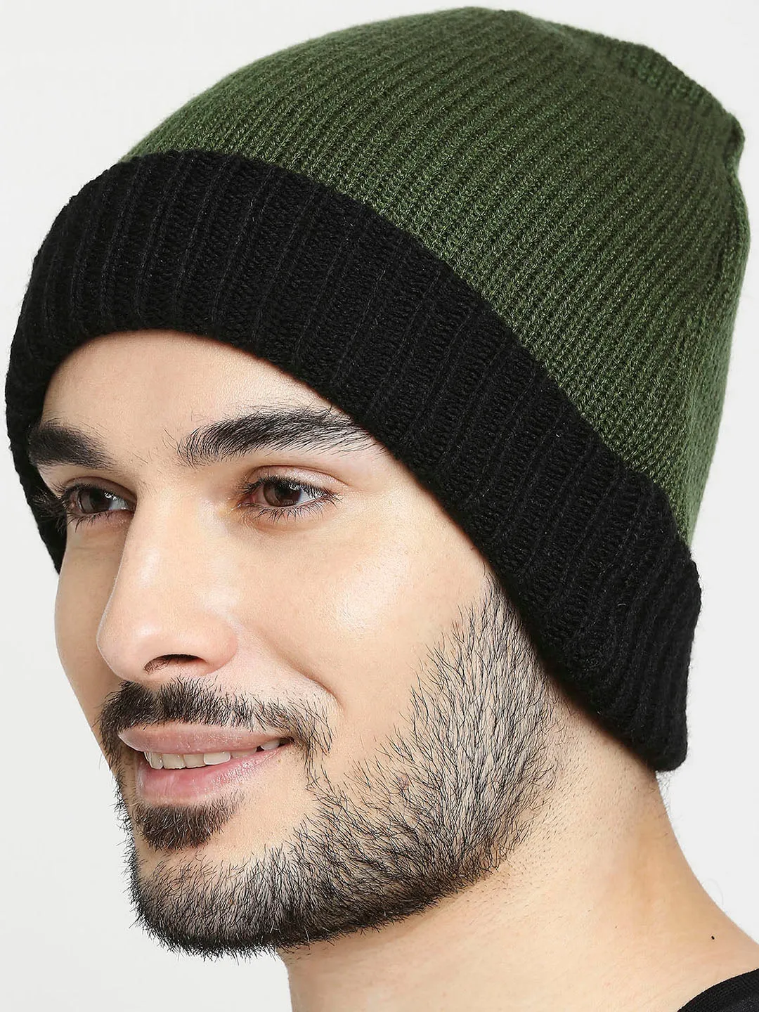 Spykar Olive & Black Cotton Beanie Cap