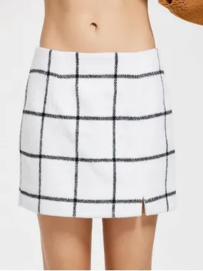 Stunning Slit Checked Mini Skirt