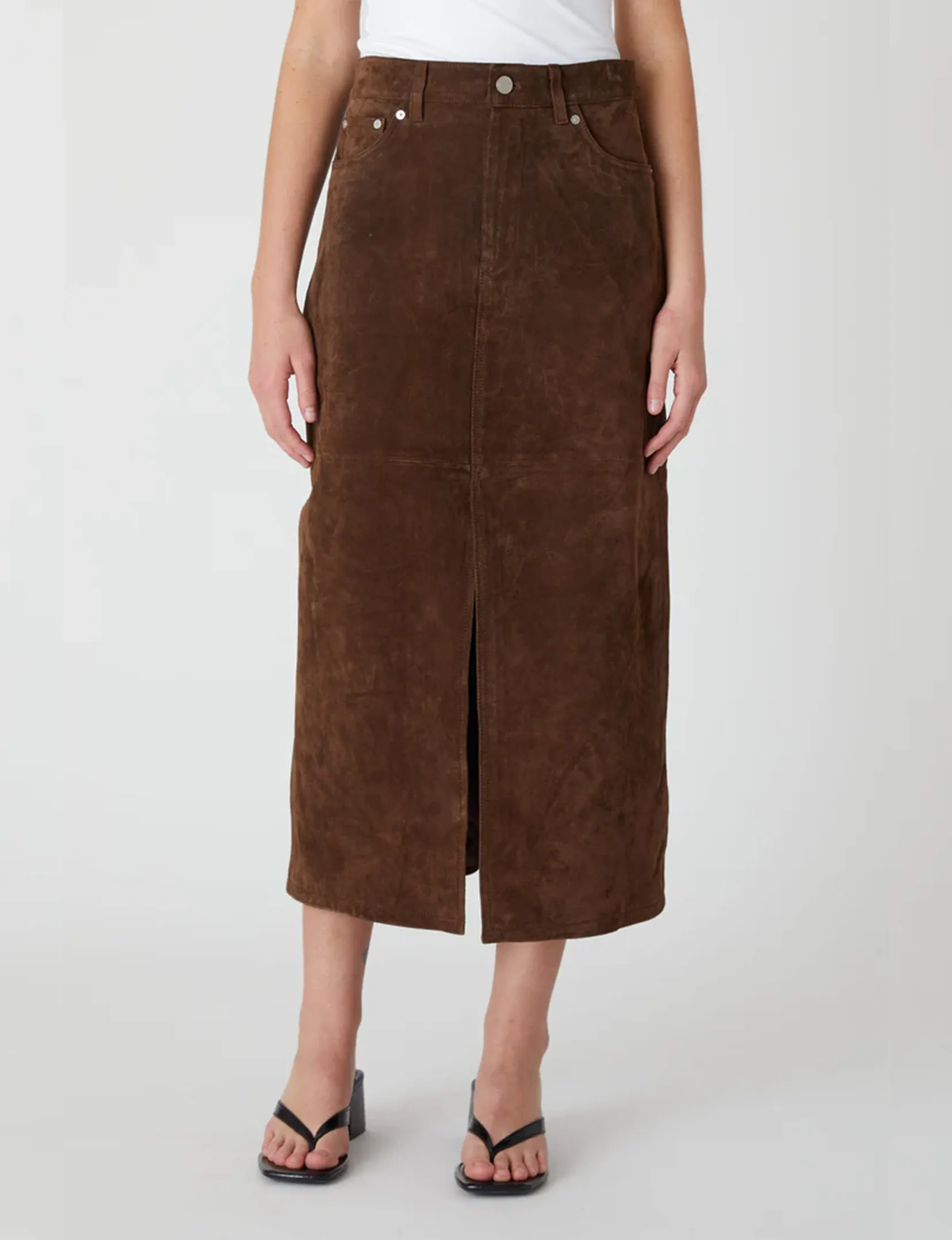 Suede Midi Skirt, Black Coffee