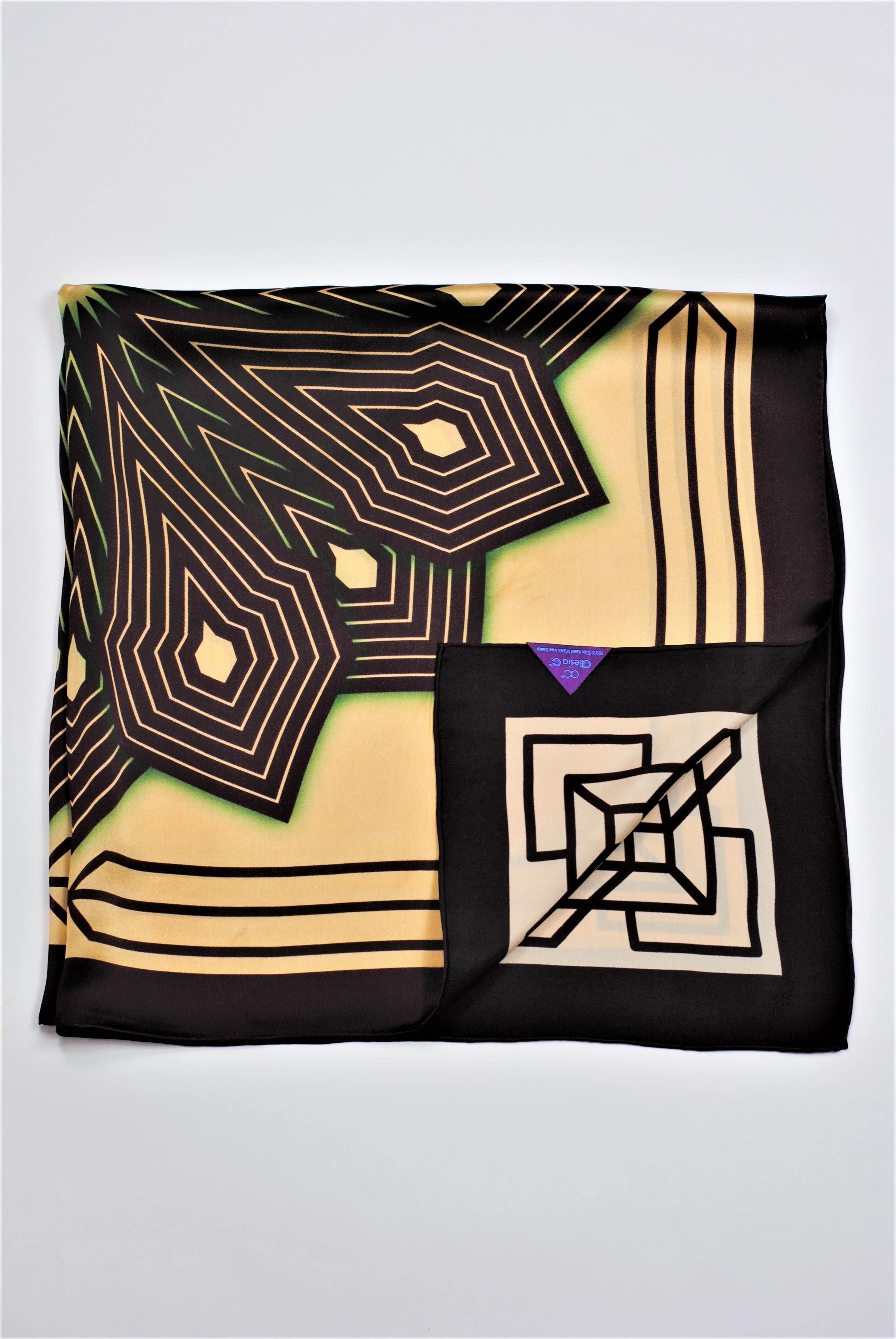 SUMATRA Mandala 100% Silk Square Scarf in Beige-Black