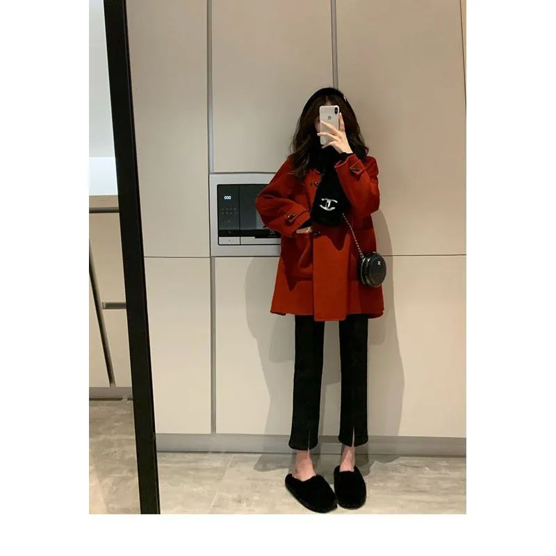 Thickened Thigh-Length Wool Blend Coat