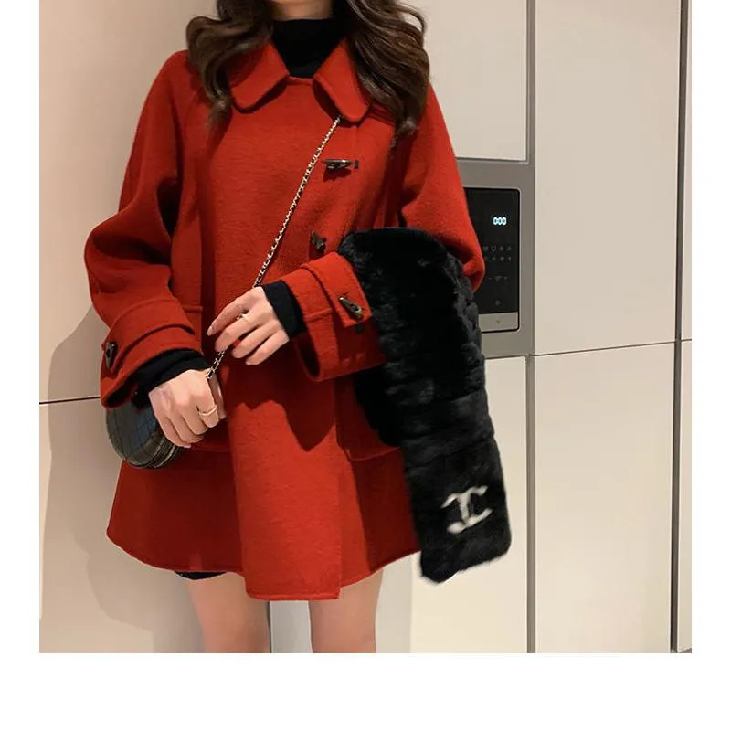 Thickened Thigh-Length Wool Blend Coat