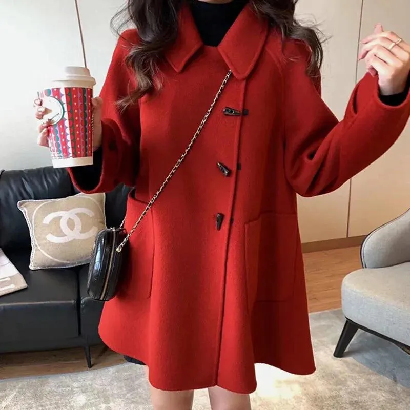 Thickened Thigh-Length Wool Blend Coat