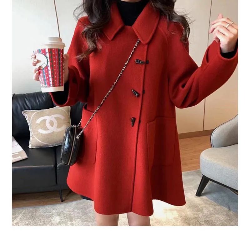 Thickened Thigh-Length Wool Blend Coat