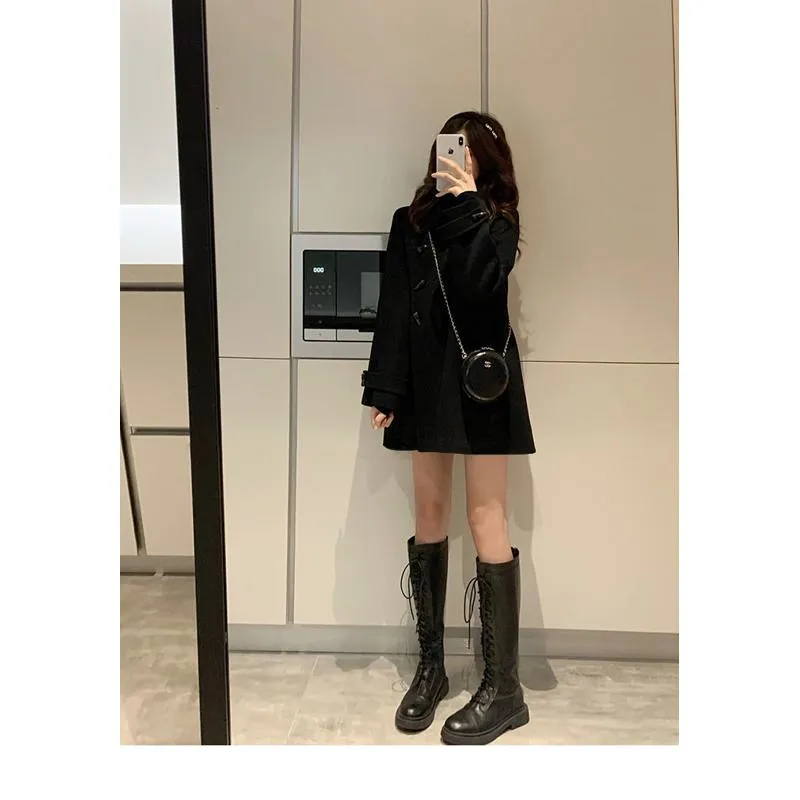 Thickened Thigh-Length Wool Blend Coat