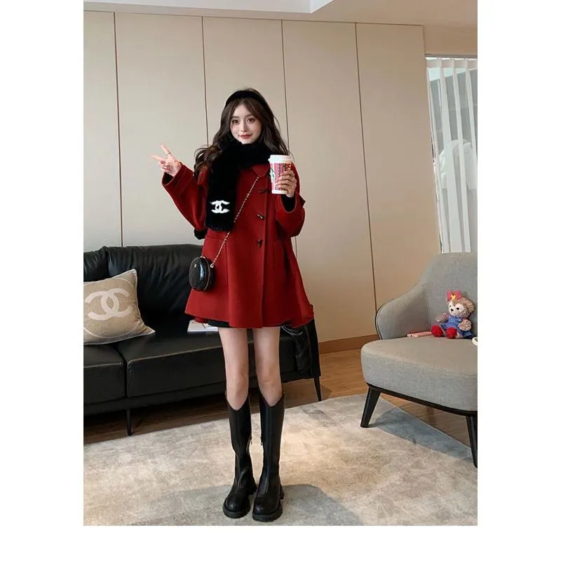 Thickened Thigh-Length Wool Blend Coat