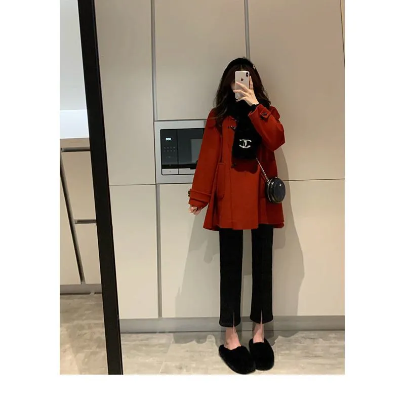 Thickened Thigh-Length Wool Blend Coat