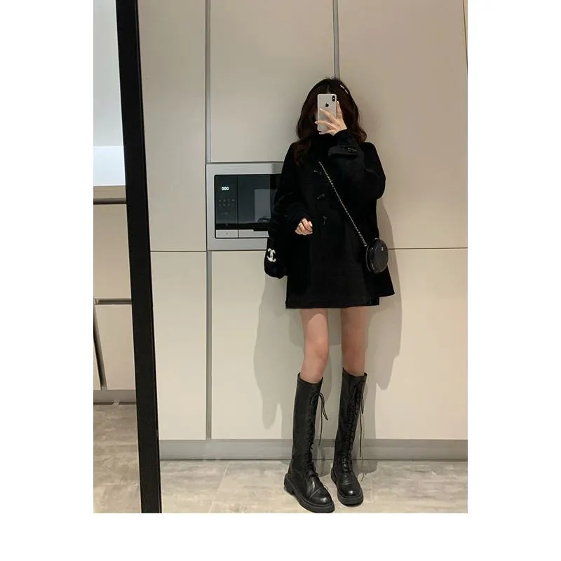 Thickened Thigh-Length Wool Blend Coat