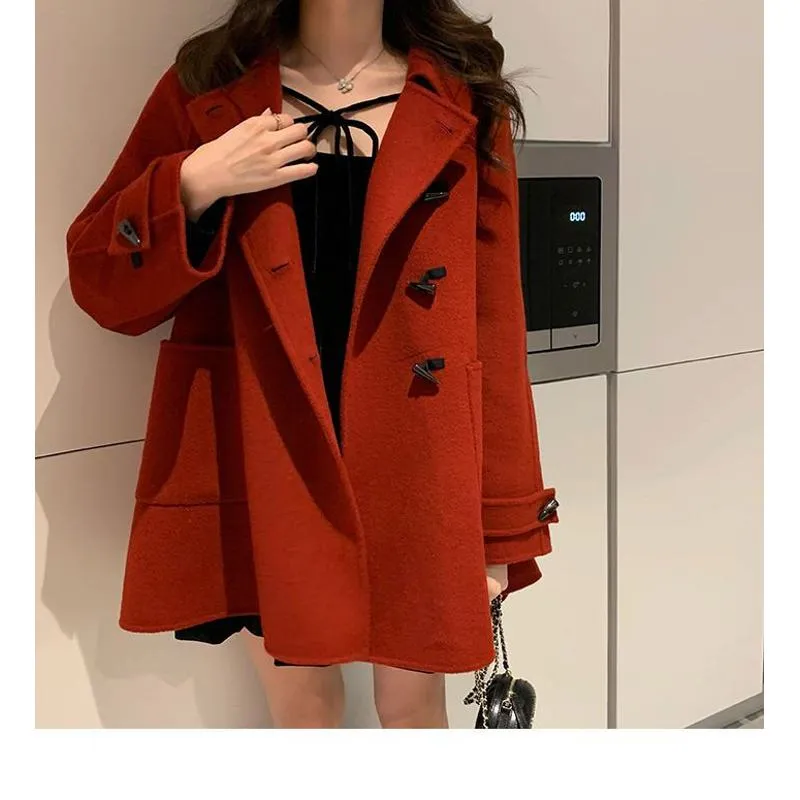 Thickened Thigh-Length Wool Blend Coat